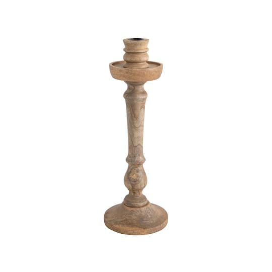 15&#x22; Hand-Carved Mango Wood Taper Candle Holder